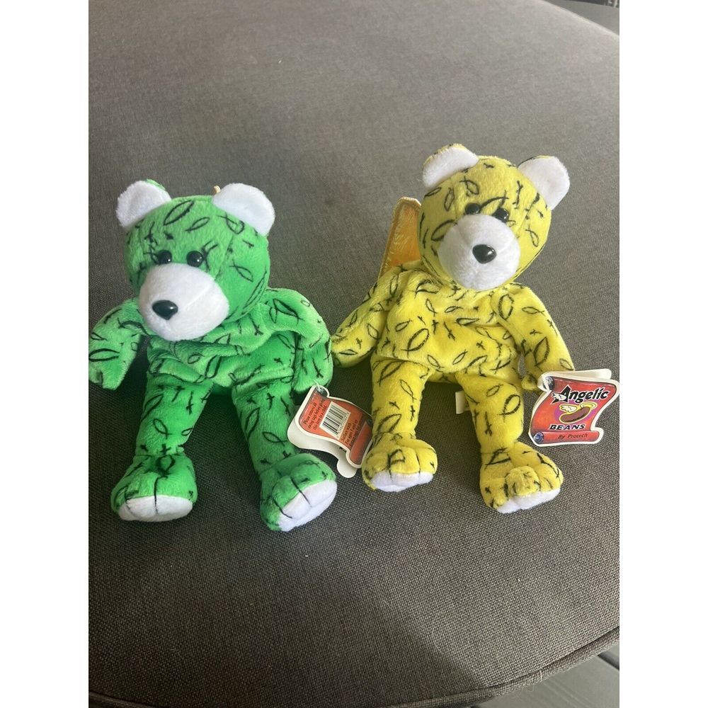Vintage Angelic Bears 2 Holy Angel Wings Plush Stuffed Animal Toy Beanbags